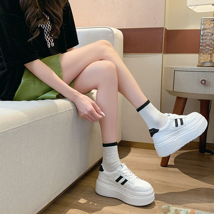 Popular White Sneakers for Women 2026 Spring New Thick-Soled Height-Increasing Casual Shoes Lace-Up Casual Sports Sneakers Women's Height-Increasing Shoes