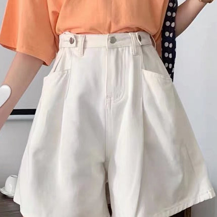Plus Size High-Waisted Denim Shorts for Women 2025 Summer New Style Fat mm High-Waisted Slimming Look Loose Straight Wide-Leg Mid-Pants