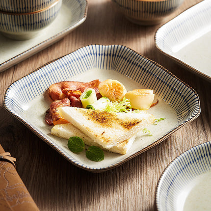 Japanese Style Rice Bowl Single Plate Dish Household Vintage Ceramic Fish Plate Dishes Creative Tableware Set