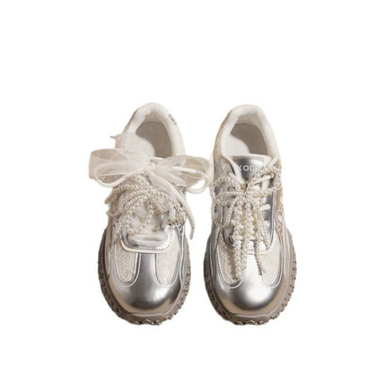 7cm Height-Increasing Silver German Training Shoes for Women, 2026 Spring Sports Shoes, Women's Thick-Soled Casual Versatile Forrest Gump Shoes