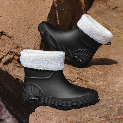 British Trendy Rain Boots, Outdoor Wading Boots, Fashionable Women's Rain Boots, Garden Boots, Flats Non-Slip Rubber Shoes, Foot Water Shoes for Women