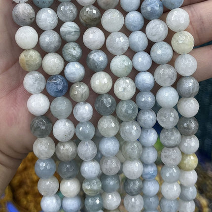 Natural aquamarine loose beads 128 cut face bracelet necklace semi-finished blue crystal material diy bracelet jewelry accessories