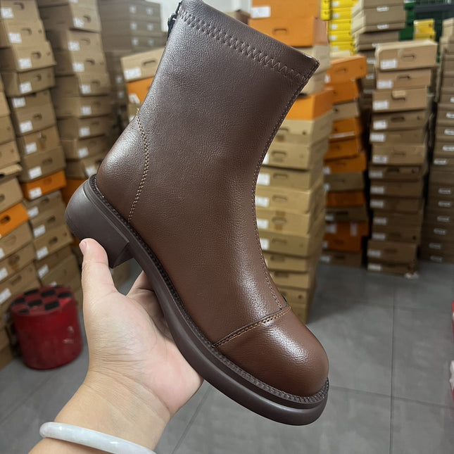 Versatile Ultra-Movable Leather Short Boots for Women 2025 New Retro Boots New Thick-Soled Flat-Soled Fashionable Versatile Leather Boots