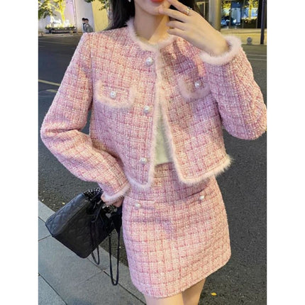 Thickened Small Fragrant Style suit Coat Women's Autumn and Winter 2024 New Arrival Small Autumn and Winter Goddess Wear Two-Piece Set