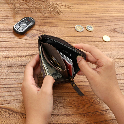Retro Men's Crazy Horse First Layer Cowhide Short Zipper Wallet Genuine Leather Ultra-Thin Horizontal Wallet Student Casual Wallet