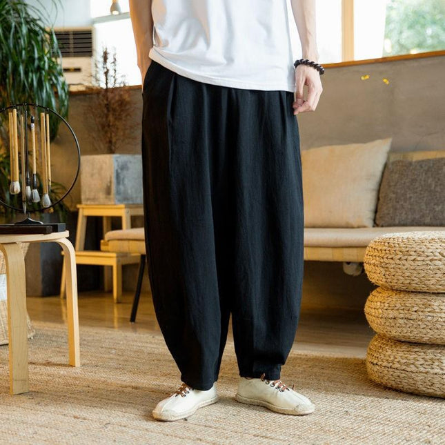 Spring and Summer Retro Loose Monk Pants Men's Large Crotch Practice Clothes Zen Monk Workwear Bloomers Casual Cotton and Linen