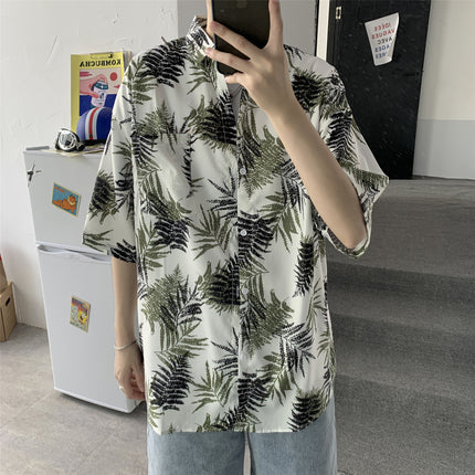 Summer Short-Sleeved Shirt for Men Ins Retro Funny Human Head Personalized Print Trendy Brand Korean Style Loose Shirt Trendy Top