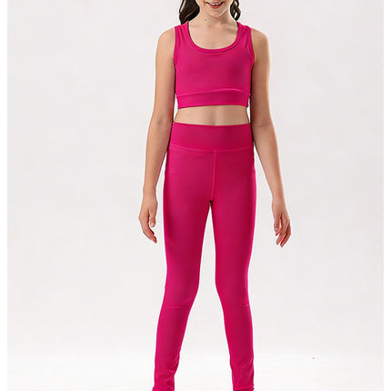 Cross-border Foreign Trade Children's Quick-drying Clothes Suit Sports Fitness Training Running High Elastic Skin-friendly Breathable Yoga Clothing for Girls