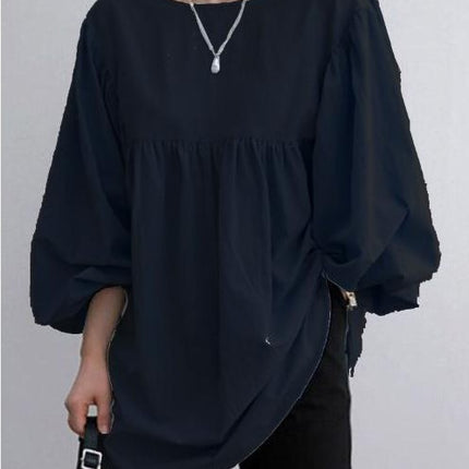 Autumn 2022 New Large Size Women's Cotton and Linen Round Neck Long Sleeve Top Fashion Casual Solid Color Cotton and Linen Shirt for Women