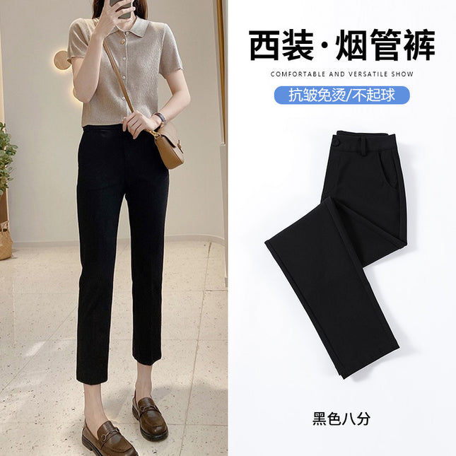 Black Ice Pipe Pants Women's 2025 Summer Thin High Waist Slimming Eight Nine Casual Pants for Small