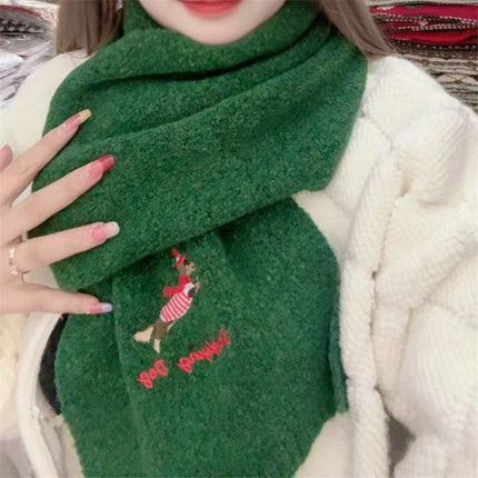 Autumn and Winter Warm Scarf for Women Japanese Style Cute Puppy Embroider Knitted Cold-Proof Fashion Versatile High-End Scarf for Students