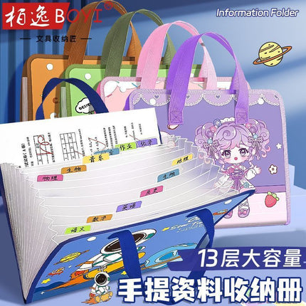 2025 New Cartoon Portable Test Paper Organ Bag for Students Multi-Layer Classified Storage Bag A4 Folder Large Capacity