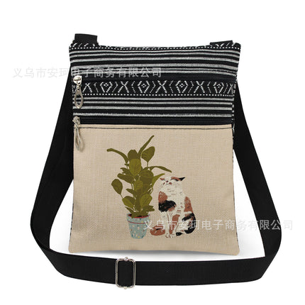 Cross-Border New Product Double Zipper Cat Print Single Shoulder Crossbody Bag Ultra-Light Cross-Border Style Messenger Bag Fashionable and Cute Women's Bag