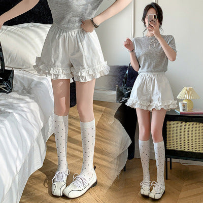 2026 Women's Summer New Floral Shorts with Ruffled Edges, Casual Girl's Elastic Waist Short Skirt Pants, Lace Cotton Shorts