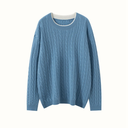 New Round Neck Twist Thick Cashmere Knitwear Women's Pullover Cable Knitwear Simple Casual Loose Knitwear Bottoming Shirt