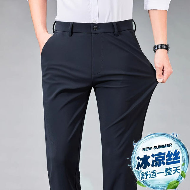 Summer Thin Four-sided Stretch Dad's Middle-aged Men's Pants Loose High Waist Middle-aged and Elderly Men's Casual Pants