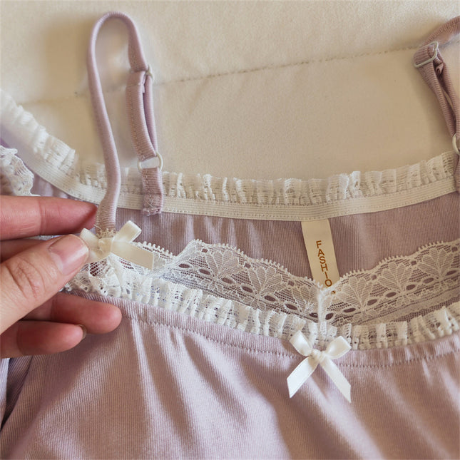 Women's Pajamas with Chest Pad Spring 2025 New Long Sleeve French Style Sexy Lace Modal Cotton Home Clothes suit