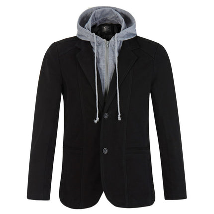 Spring and Autumn Removable Hooded Korean Style Suit Men's Cotton Casual plus size Suit Work Suit Jacket Jacket for Men