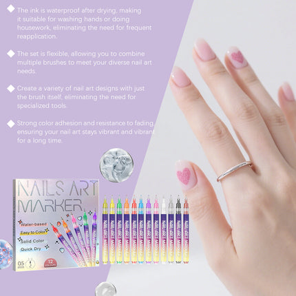 12pcs/Set Nail Art Graffiti Pen Nail Painting Strong Color Adhesion Precise Lines Quick-Dry DIY Waterproof Beauty Manicure Tools