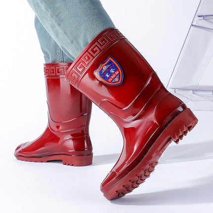 Non-Lined Middle Tube Waterproof Non-Slip Rain Boots for Men and Women Quick-Drying Water Shoes fleece-lined Rubber Shoes Rain Boots Thickened Labor Protection Shoes