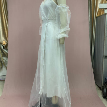 2026 European and American Autumn and Winter New Long-Sleeve Party Dress Amazon Long Elegant Mid-Waist Chiffon Women's Dress