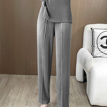 Miyake main line pleated pants women's elastic waist slimming straight pants women's pipe pants leg straight all-match casual pants