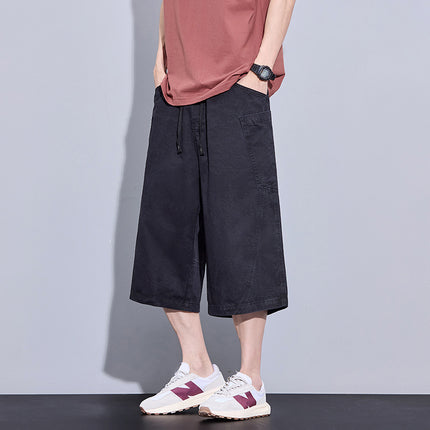 100% Summer Pure Cotton American Cargo Shorts for Men, Loose Fit, Wide-Leg Straight Cropped Casual Pants for Men