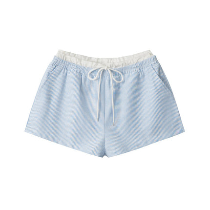 HeyHenry Striped Double Waist Design Casual Shorts Women American Style Hot Girl High Waist Loose Super Short Hot Pants