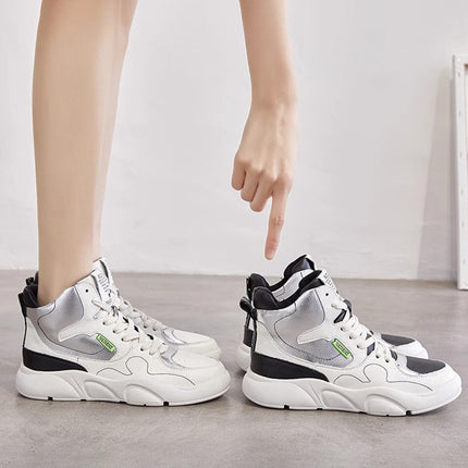 Genuine Leather High-Top Sneakers for Women 2025 Spring White Shoes for Women Korean Style Breathable Casual Sports Sneakers for Women Comfortable