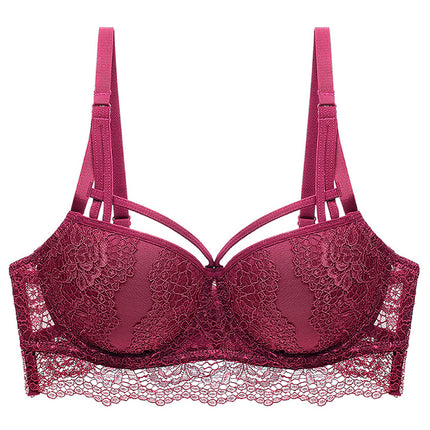 European and American Cross-border Sexy Lace Underwear Women's Small Chest Large Gather-up Adjustable Bra Anti-sagging Upper Bra