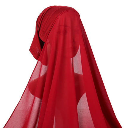 Monochrome Pearl Chiffon Shawl and Hat Set for Women, Including a Scarf, Tube Hat, and Long Scarf in Ethnic Style, Versatile