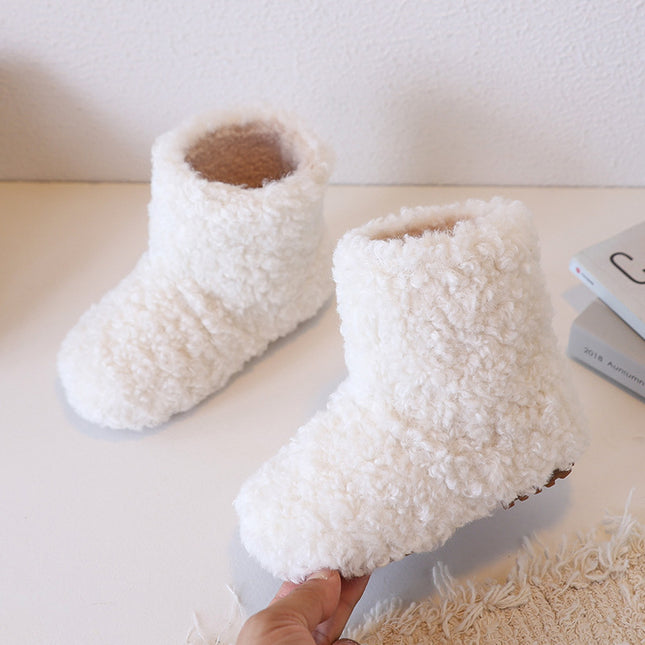 Cross-Border Customized Dropshipping Loop Velvet Girls' Boots 2025 Winter Korean Style Sleeve Shoes Baby Fur Boots Soft Sole Non-Slip