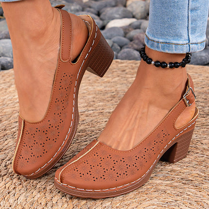 2025 Summer New Style Baotou Fashionable and Comfortable Foreign Trade Large Size Thick Heel Buckle Laser High Heel Sandals for Women Wholesale