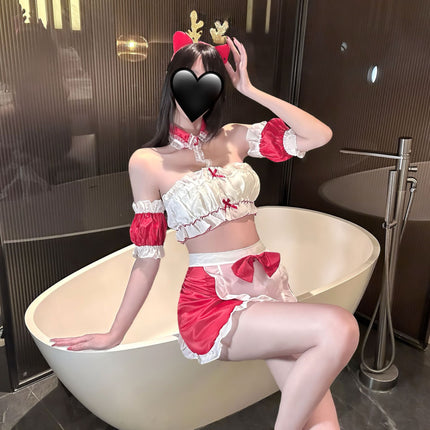 Sexy Bed Warmer Christmas Maid Tube Top Uniform Suit Revealing Buttocks Without Taking Off Temptation Passionate Fun Underwear Christmas Robe