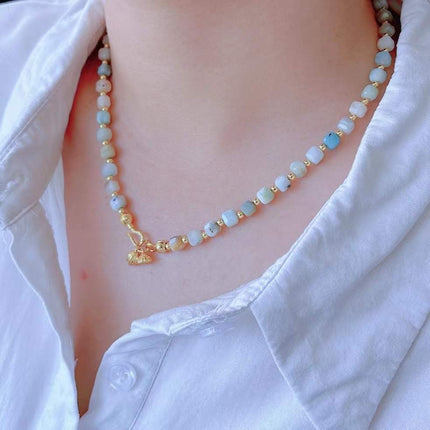 European and American Color Natural Stone Necklace Handmade Beaded Light Luxury Niche Qingdao Foreign Trade Advanced Accessories Clavicle Chain