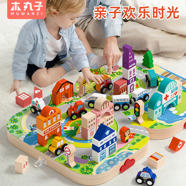 Cross-border Wooden Large Particle Building Blocks City Magnetic Small Train Assembled Toys suit Kindergarten Children's Toys
