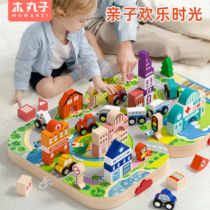Cross-border Wooden Large Particle Building Blocks City Magnetic Small Train Assembled Toys suit Kindergarten Children's Toys