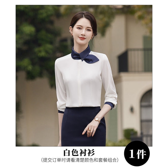 Professional Dress Long Sleeve White Shirt Women's 2024 Spring Temperament Women's Hotel Front Desk Jewelry Store Beautician Work Clothes