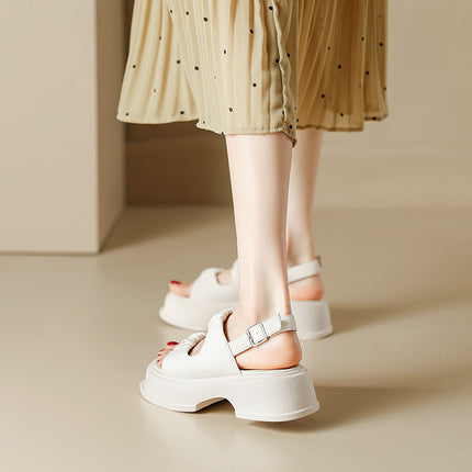 "Mustard green white" thick-soled sandals female 2023 new summer Roman shoes soft beach shoes