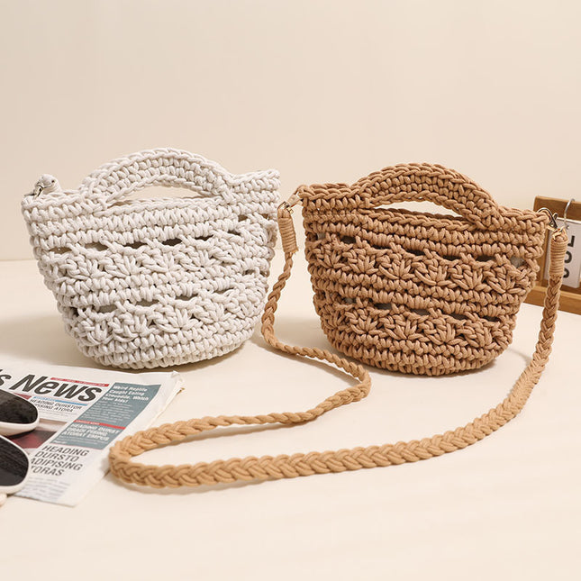 Cute Crossbody Cotton Woven Bag New Mobile Phone Bag Hollow Hand Straw Woven Bag Holiday Beach Bag All-match Women's Bag