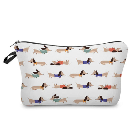 Trendy new sausage dog printed cosmetic bag cute animal cosmetics storage bag large capacity wash bag