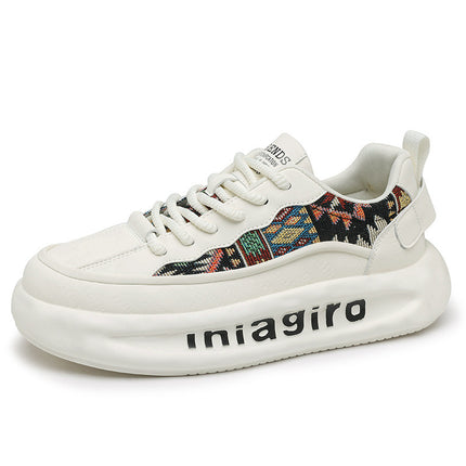 Trendy Men's Winter Embroidered Canvas Sneakers for Middle School Students, Retro Dad Shoes with Thick Soles