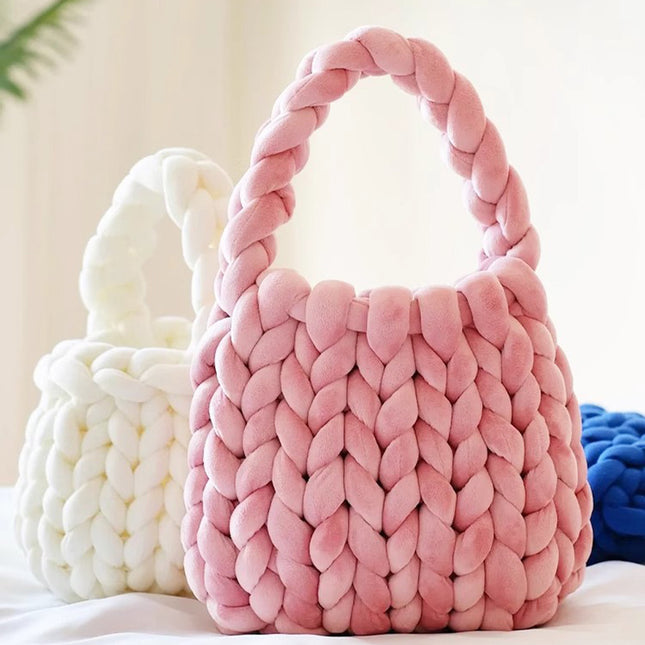 Core-Filled Cotton Icelandic Wool Hand-Woven Bag Cat Nest Pillow Hand Bag Autumn and Winter Extra Thick Handbag Material Bag