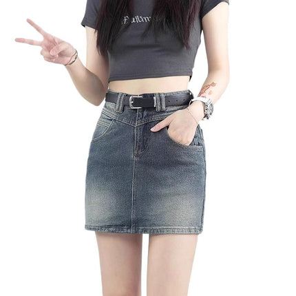 Denim Skirt Women's Short Skirt 2024 Summer New High Waist Slimming Anti-running Light Cover Meat Design Sense Wrap Hip Skirt