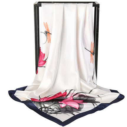 Mother's Day Gift Factory Direct Smooth Satin 90 Large Square Scarf Headscarf European and American Style Oil Painting Silk Scarf Women's Shawl Wai