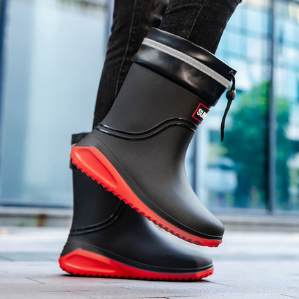 New Mid-Calf Rain Boots for Men, Adult Men's Waterproof Shoes, Rain Boots, Non-Slip Wear-Resistant Rubber Shoes, Plus Velvet Fashionable Kitchen Water Boots
