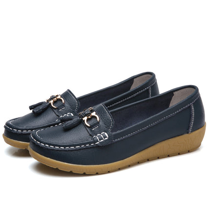 Summer Hollow New Leather Shoes for Middle-Aged and Elderly Mothers, Women's Single Shoes, Bean Shoes, Women's Soft-Soled Wedge-Heeled Clogs, Women's Shoes