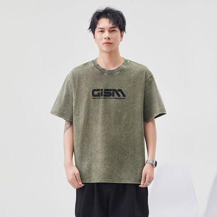 2025 Summer Heavy Letter Printed Short-Sleeved T-Shirt Men's Trendy Brand Ins Loose Casual Pure Cotton Round Neck Half-Sleeved T-Shirt