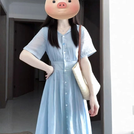 Blue A-Line Shirt Dress / Robe Chemise Bleue