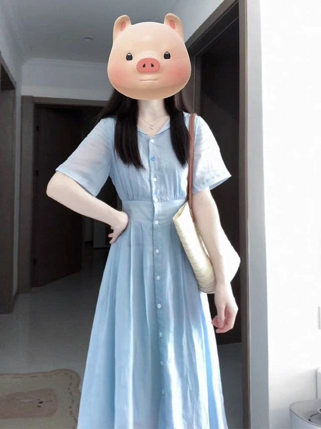 Blue A-Line Shirt Dress / Robe Chemise Bleue